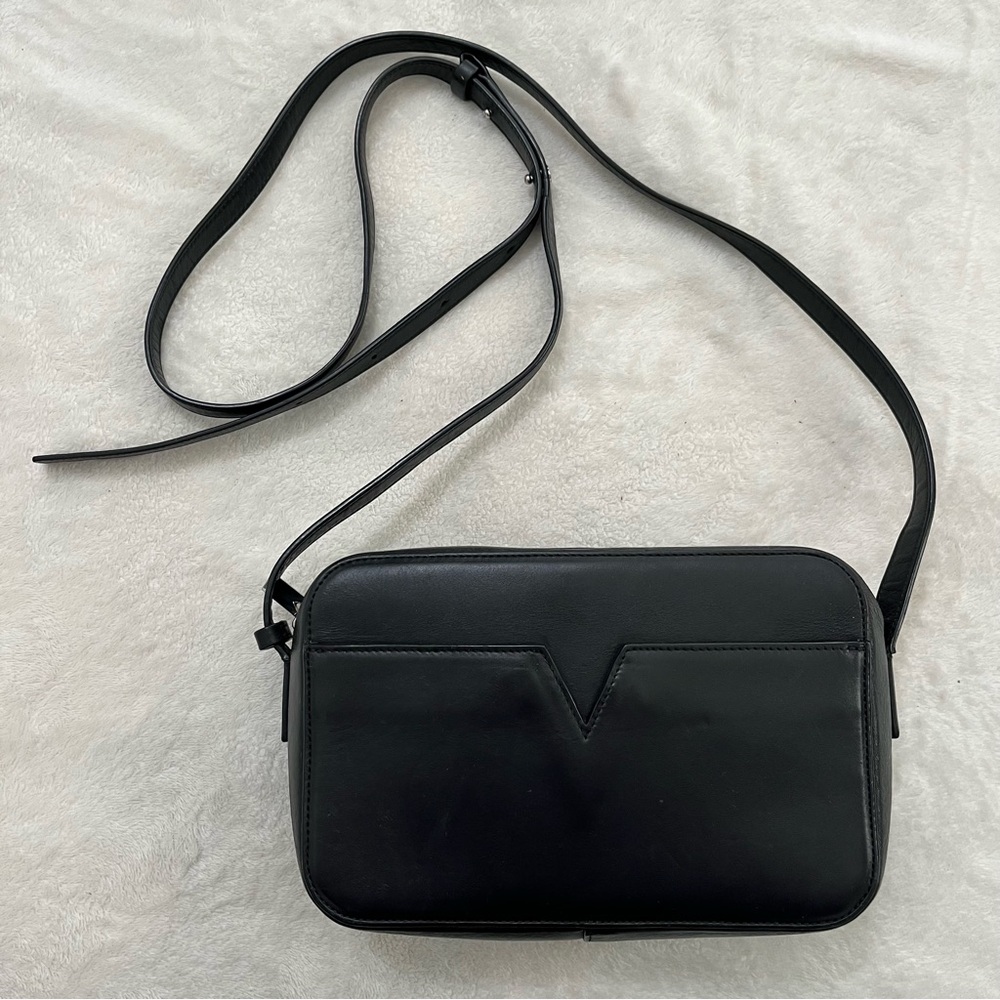 VINCE. Small Geranio Black Leather Camera Crossbody Bag